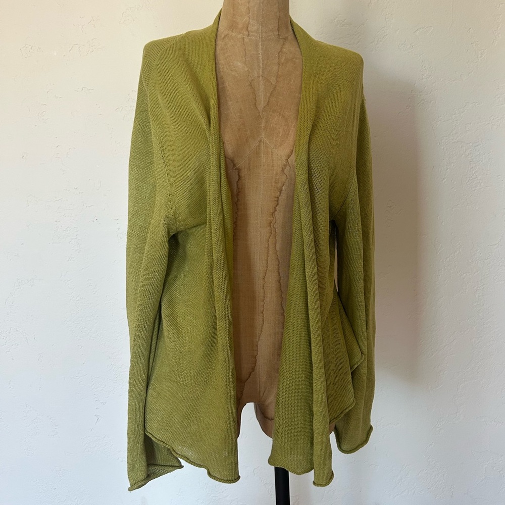 Eileen Fisher Organic Linen Open Waterfall Cardigan Women's Large Green